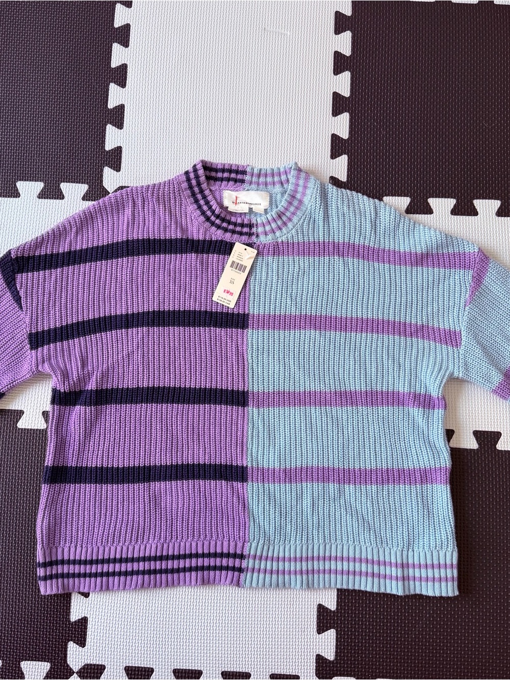 Two-Tone Striped Pullover - Purple & Light Blue